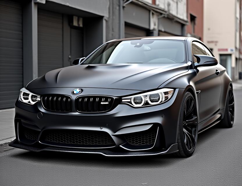 BMW M4 v černé matné fólii s karbonovými doplňky